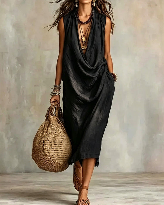 Kleid Ärmellos V-Ausschnitt Mode