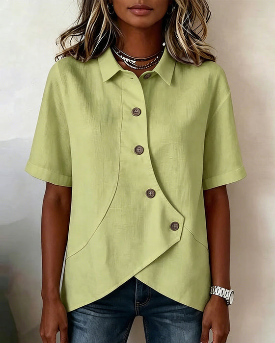 Hemd Asymmetrische Baumwollleinen Knopfleiste Button-Down