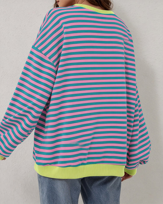 T-Shirt Gestreift Rundhals Farbblock