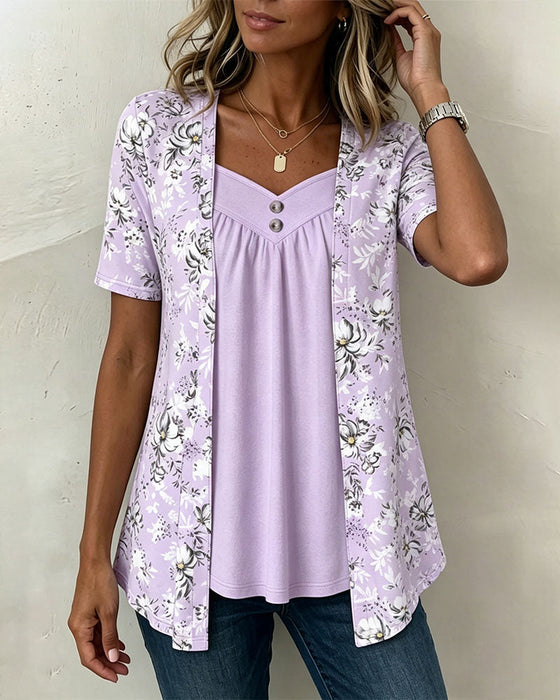 T-Shirt Blumenprint Falsch Zweiteilig