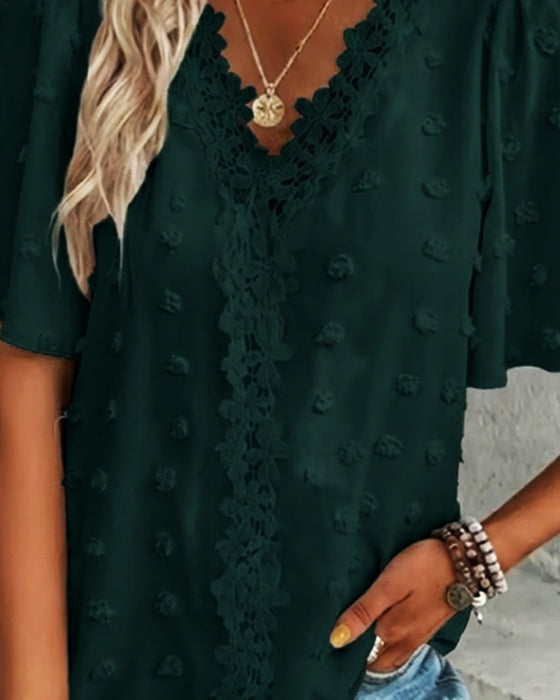 Bluse Zusammengefügt Jacquard Rüschenärmel