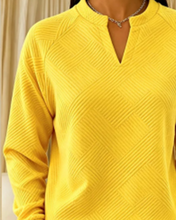 Sweatshirt V-Ausschnitt Gestreift Raglan Einfarbig