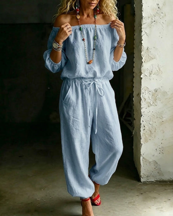 Jumpsuit Off-Shoulder Bindegürtel Tailliert