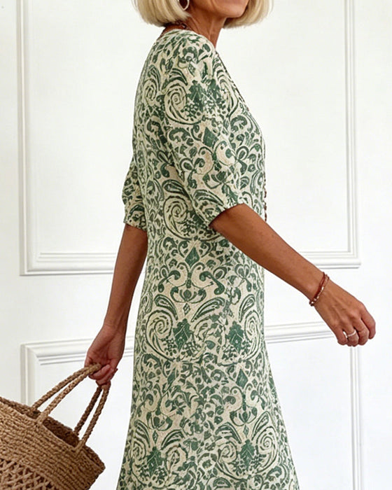 Kleid Vintage Blumenmuster V-Ausschnitt Maxi