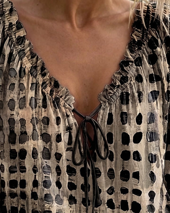 Bluse Tupfenmuster Mit Schnürung