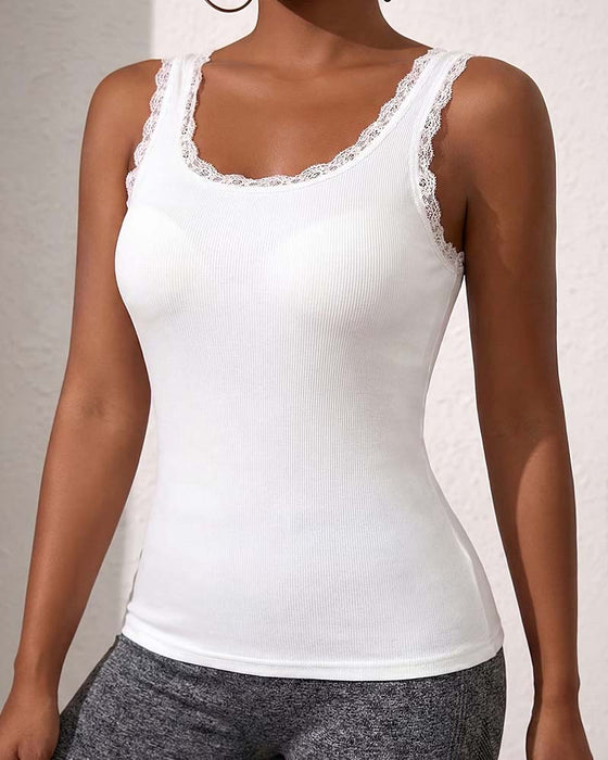 Tank Top Damen Lässig Spitze Besatz Gepolstert
