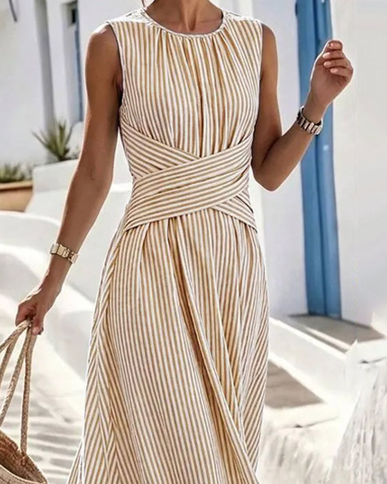 Kleid Streifen Twist Taille Ärmellos Maxi
