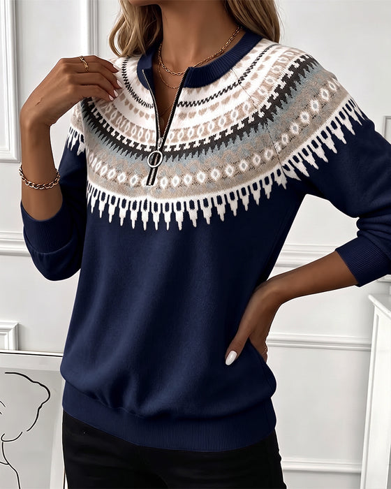 Sweatshirts Farbblock Reißverschluss Langarm