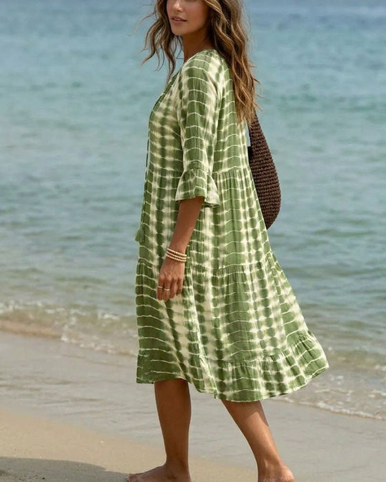 Kleid Mit V-Ausschnitt, Farbverlaufsdruck, Urlaub