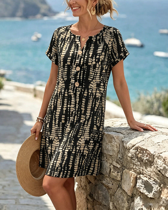 Kleid Kontrastfarbe Kurzarm A-Saum