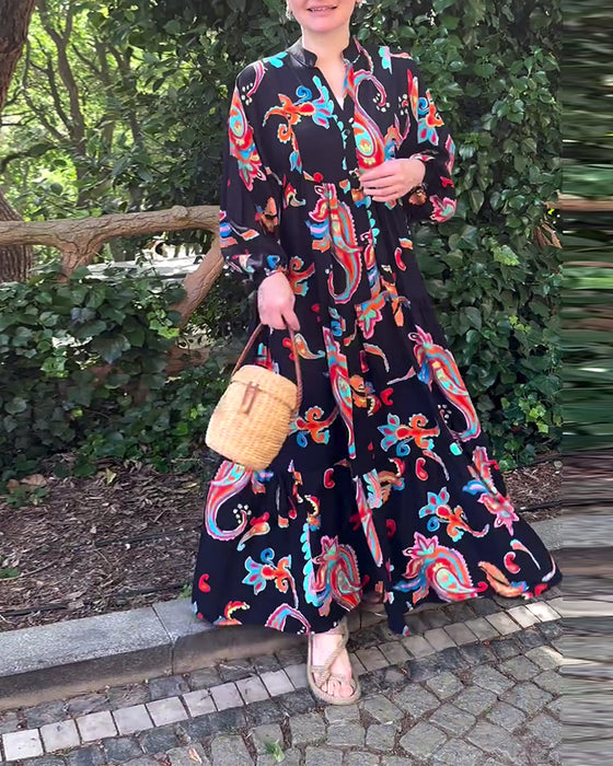 Patchworkkleid mit vintage-print und langen ärmeln