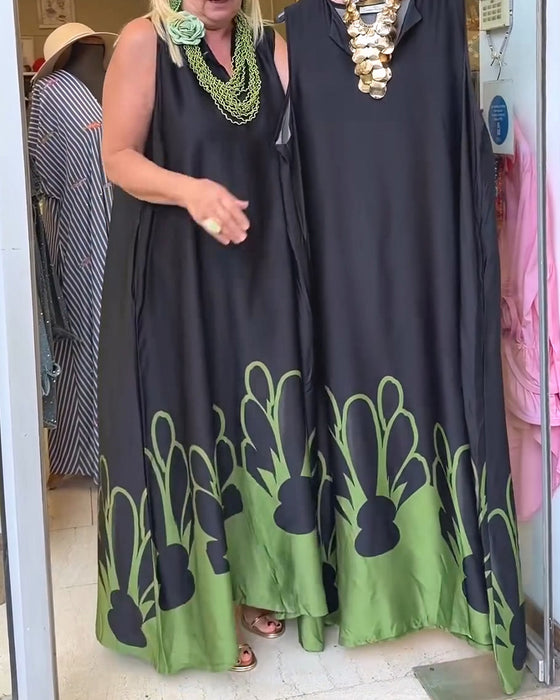 Kleid Revers Ärmellos Farbblock Voll-Rock