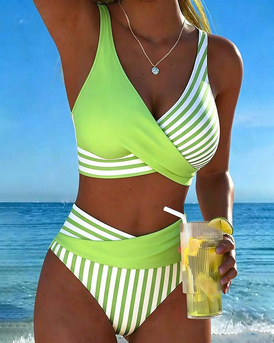Bikini Gekreuzte Streifen Bedruckt