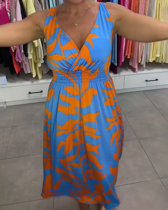 Kleid Ärmellos V-Ausschnitt Elastische Taille Cross Over