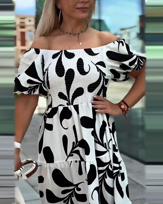 Kleid Elegant Schulterfrei Bedruckt