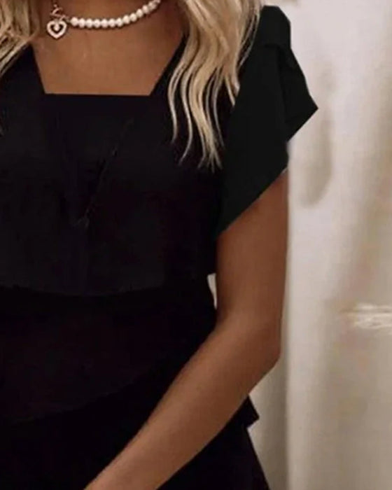 Kleid Quadratischer Ausschnitt Gestuft Uni