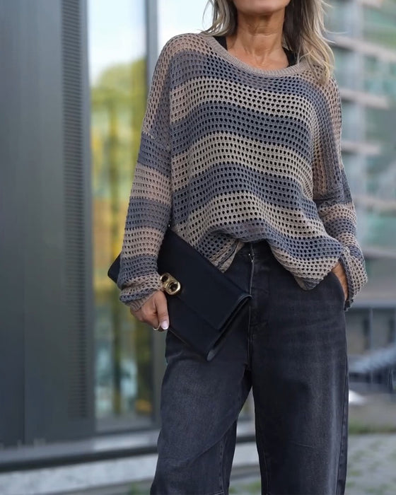 Pullover Streifen Ausschnitt Gestrickt
