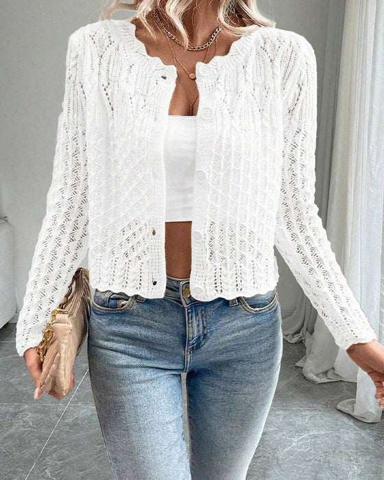 Strickjacke Lässig Rundhalsausschnitt Mit Knöpfen