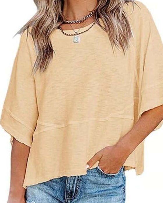 T-Shirt Panel Einfarbig Ausgestellter Ärmel