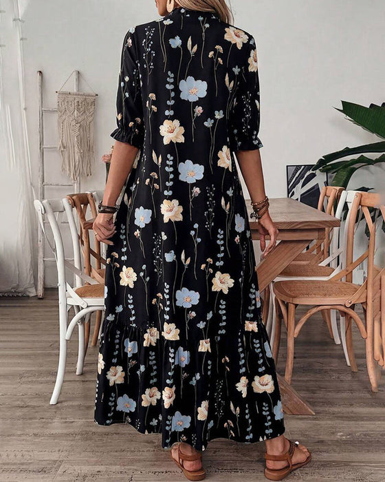 Kleid Blumig Revers Maxi