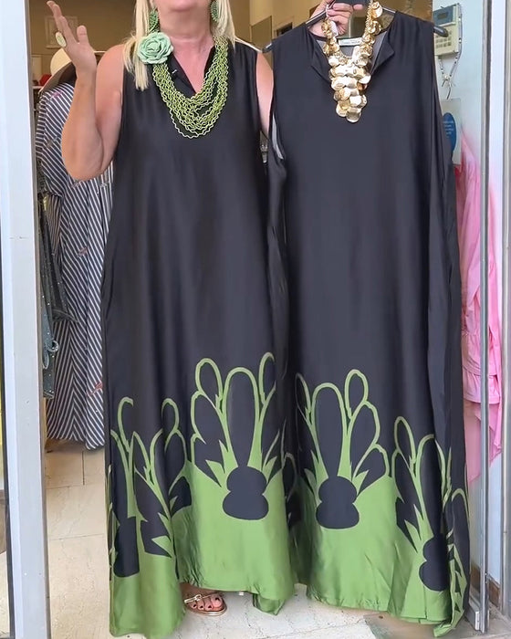 Kleid Revers Ärmellos Farbblock Voll-Rock