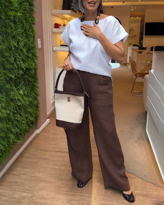 Weitbeinige Hosen Mit Einfärbigem Muster, Casual Stil Und Ziehriemen