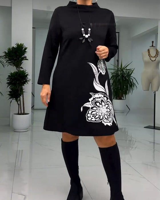 Kleid Pullover Langarm Blumendruck