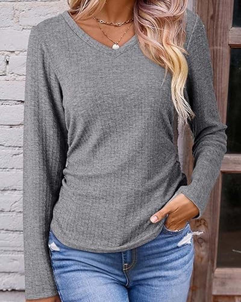 Bluse V-Ausschnitt Slim Fit Strukturiert