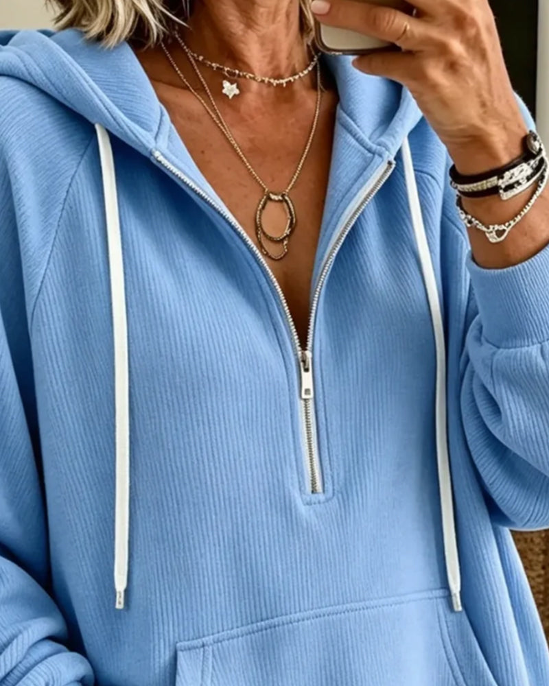 Hoodie Halber Reißverschluss Langarm Tasche
