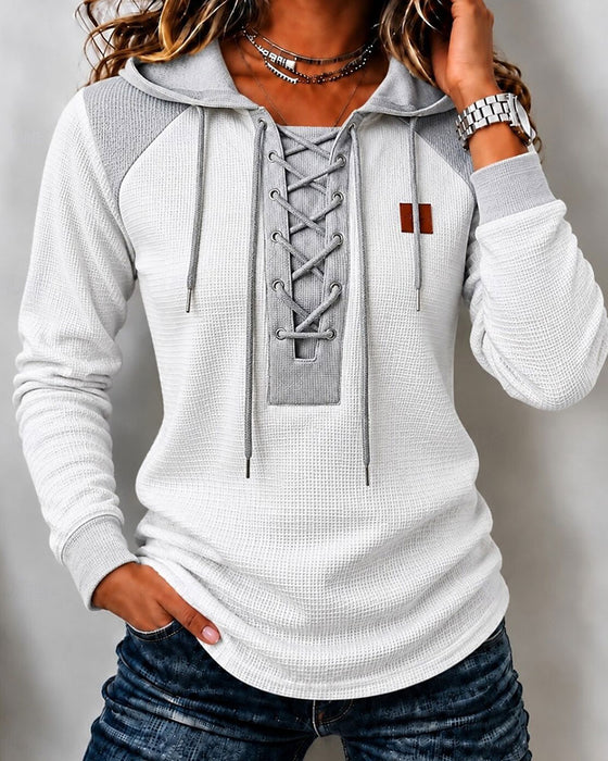 Hoodie Kapuze Schnürung Spliced
