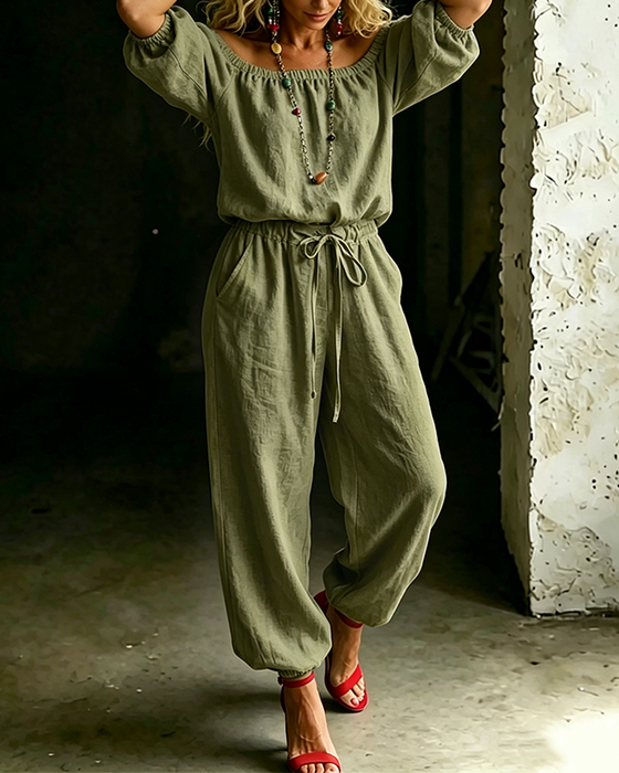 Jumpsuit Off-Shoulder Bindegürtel Tailliert