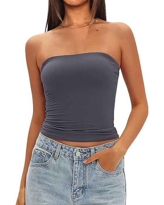 Tank Top Trägerlos Kurz Enganliegend