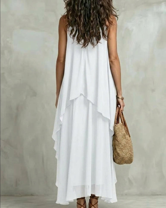 Kleid Rundhals Ärmellos Unregelmäßig