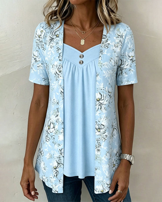 T-Shirt Blumenprint Falsch Zweiteilig