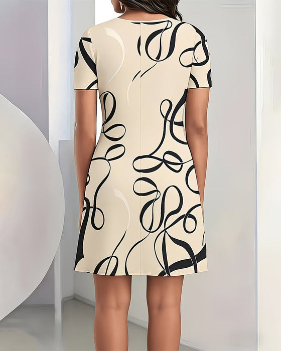 Kleid Linien Druck Rundhalsausschnitt