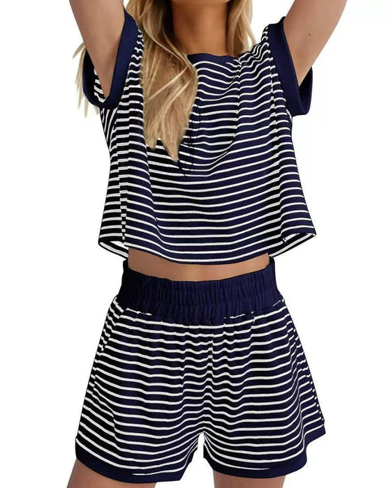 Sets Gestreift Kurzarm Gummibund Taille