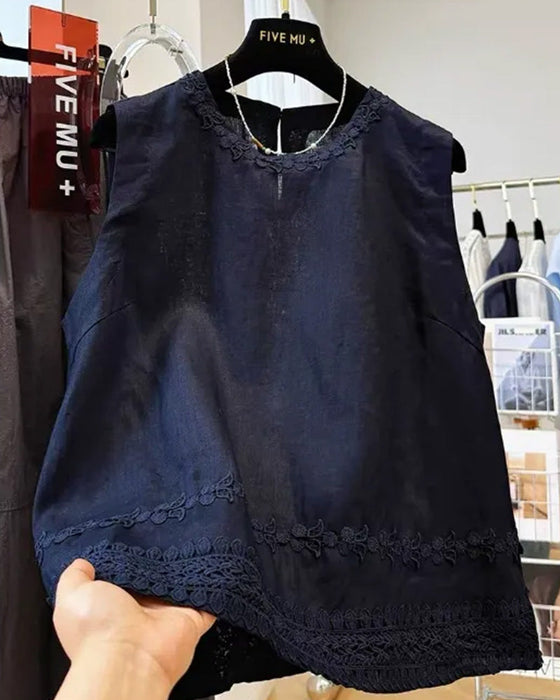 Tank Top Rundhals Bestickter Besatz