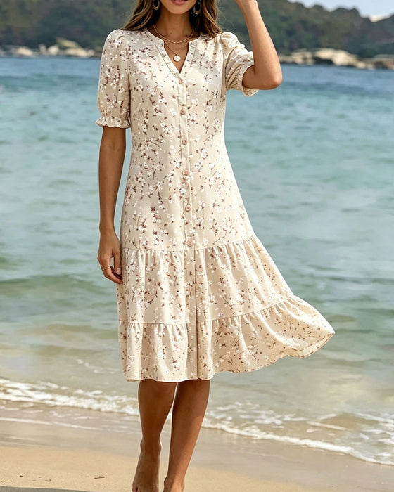Kleid Blumen V-Ausschnitt Gestuft