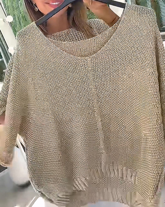 Pullover V‑Ausschnitt Einfarbig