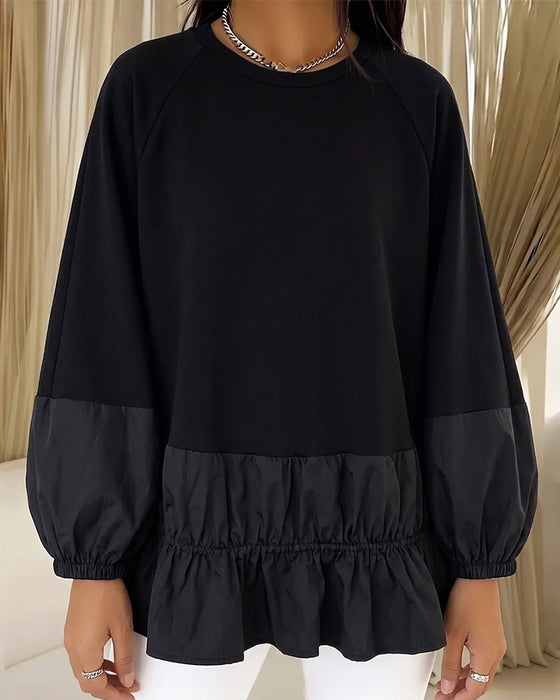 Sweatshirt Rundhals Rüsche Langarm