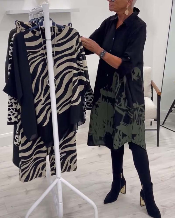 Lässiges Kleid mit Reversknopf und Kontrastdruck