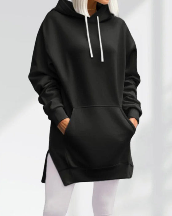 Hoodie Einfarbig Loose Fit Kordelzug