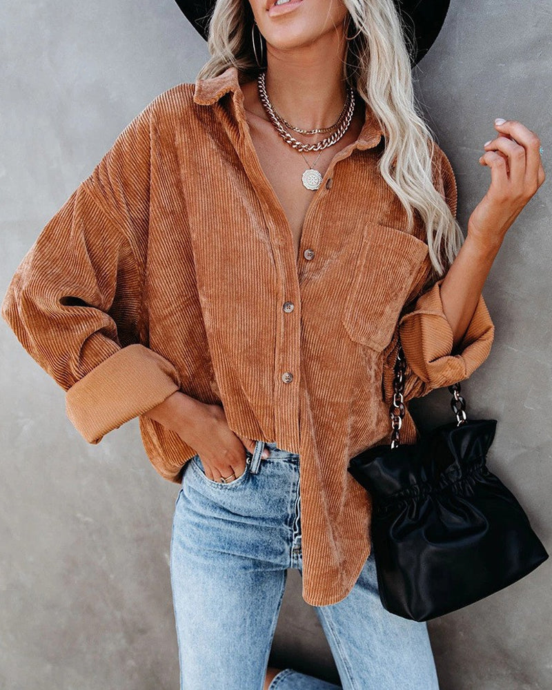 Einfarbige Cordbluse Mit Tasche