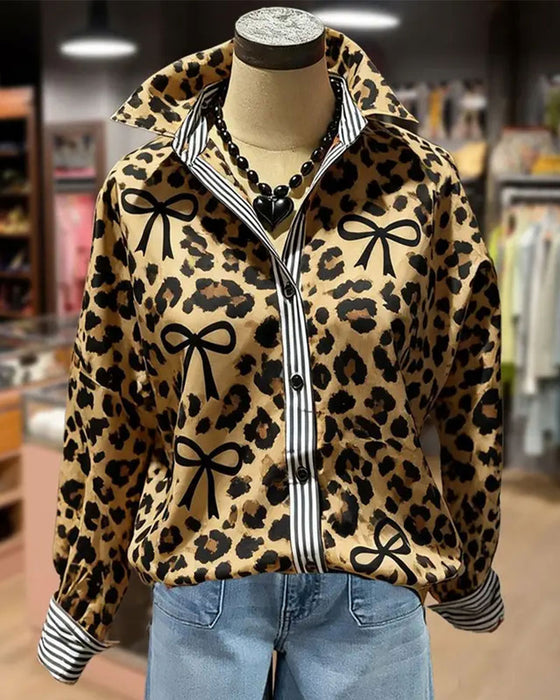 Bluse Leopard Druck Schleife