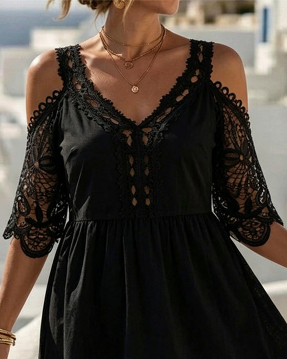 Kleider Spitze Off-Shoulder Gestuft Kurz