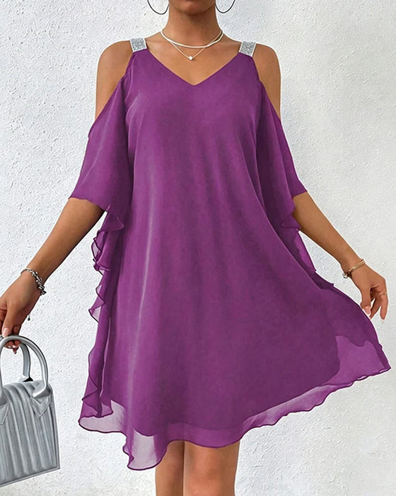 Kleid Paillette Schulterfrei Unifarben