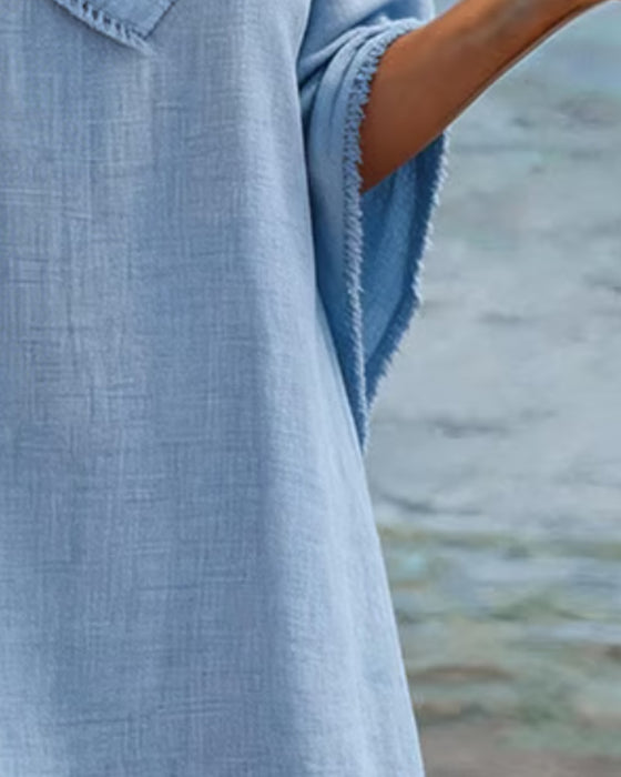 Kleid Kapuze Schal Quasten Einfarbig