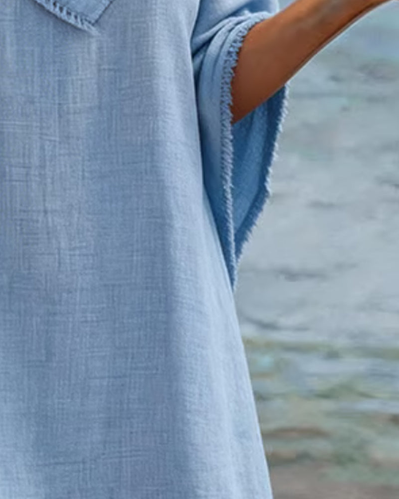 Kleid Kapuze Schal Quasten Einfarbig