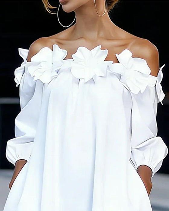 Kleid Off-Shoulder Blumig Akzent