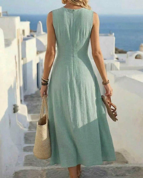 Kleid Überschneidung Taille Ärmellos